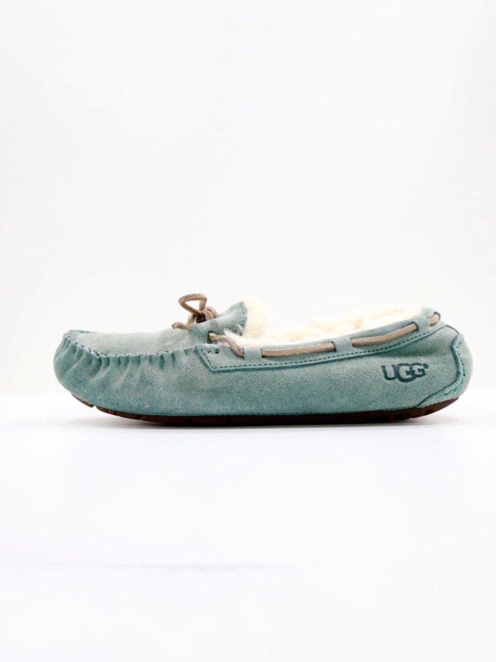 UGG Dakota Blue Green Suede Wool-Lined Moccasin Slippers - Women's 7